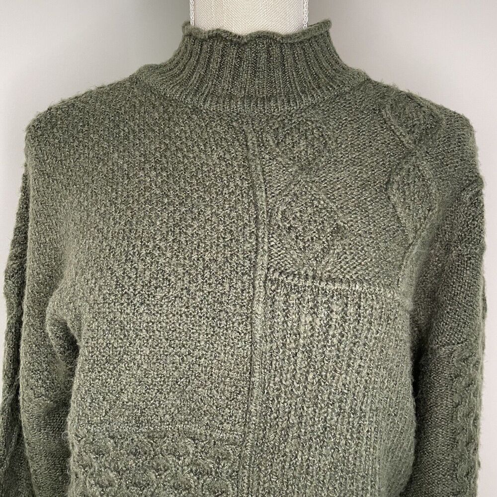 American Eagle Oversized Fishermans Sweater Mock Neck Green Women's Size XS